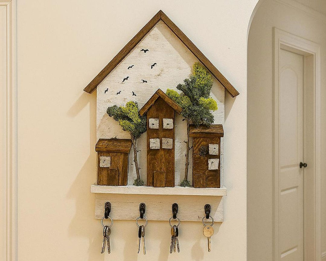Rustic Wooden Key Holder With Preserved Moss: Village Style Entryway ...