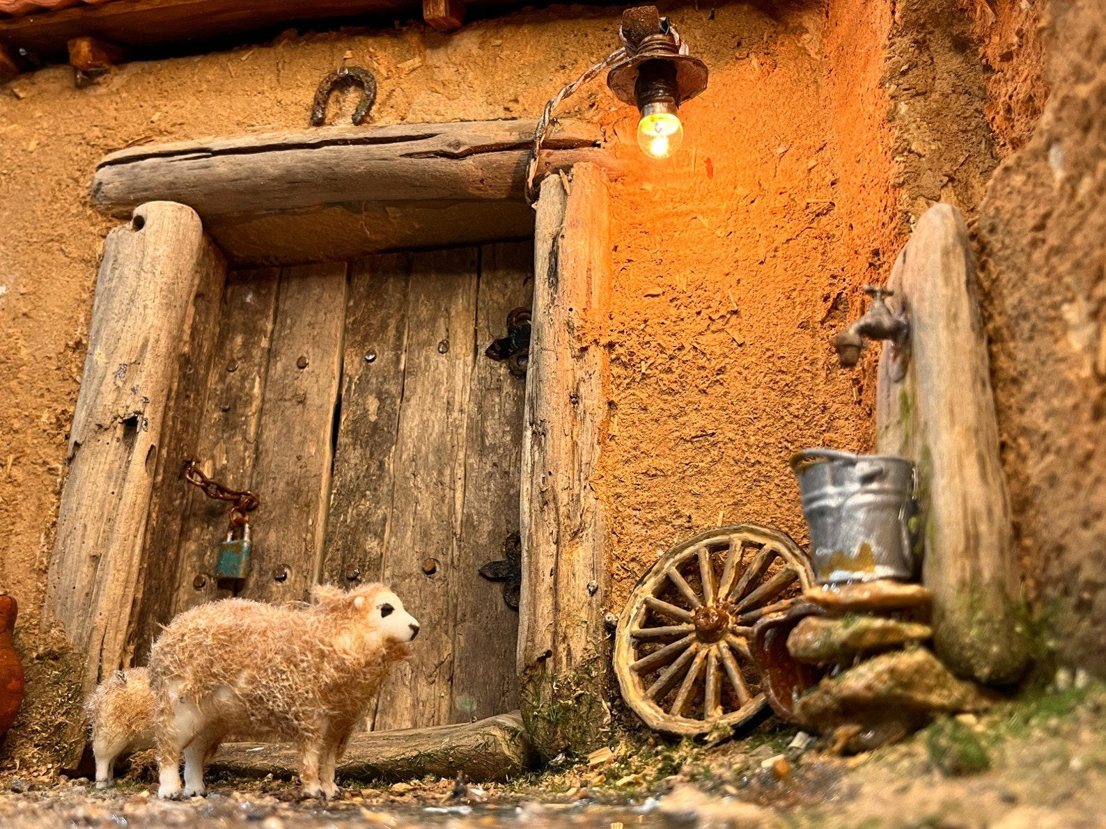 Miniature Farmhouse Diorama: Rustic Wood & Clay Sheep Scene With Warm ...