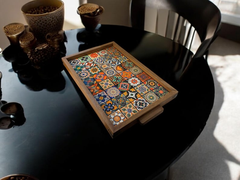 Turkish style ceramic tray for kitchen or coffee table