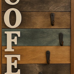 Rustic Coffee Mug Holder: Farmhouse Coffee Bar Decor, Wooden Wall Rack , Housewarming Gift image 5