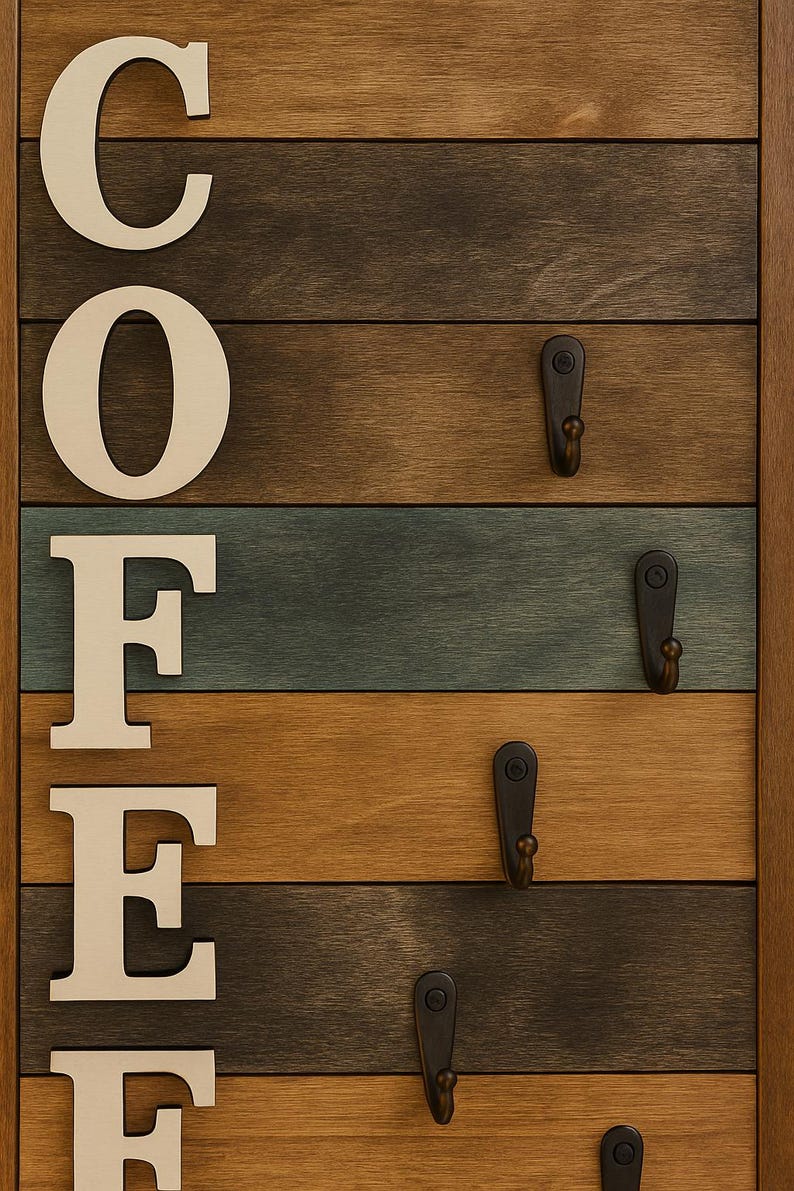 Rustic Coffee Mug Holder: Farmhouse Coffee Bar Decor, Wooden Wall Rack , Housewarming Gift image 5