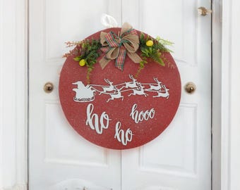 Christmas Door Hanger: Santa Sleigh & Reindeer - Festive Holiday Decor