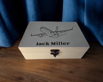 Personalized Wooden Airplane Box - Custom Name & Aircraft Design, Gift for Men, Pilot Gift Box, Christmas Gift, Home Gift,Wooden Decor