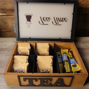 Handgefertigter Teebox-Organizer aus Holz mit Fächern - Perfekt für Teebeutel, Kaffee und mehr, Küchendekoration, Geschenk für Teeliebhaber
