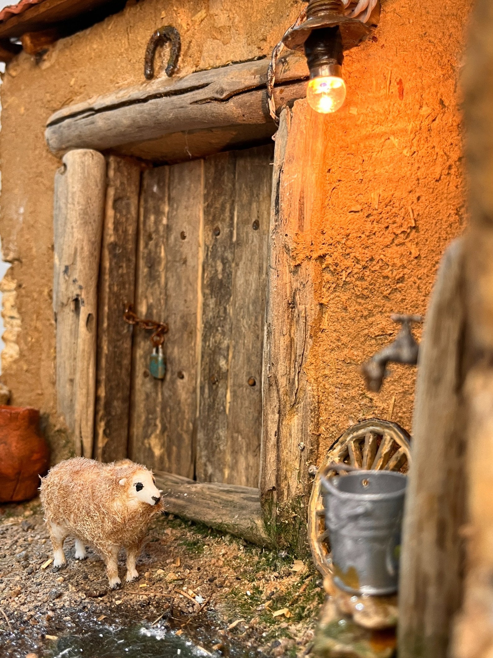 Miniature Farmhouse Diorama: Rustic Wood & Clay Sheep Scene With Warm ...