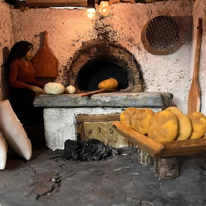 Handmade Wooden Village Oven Diorama | Rustic Oven Decorative Artwork