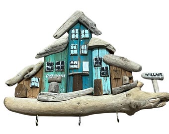 Driftwood Coastal Village Wall Art: Rustic Seaside Decor ,  Housewarming Gift