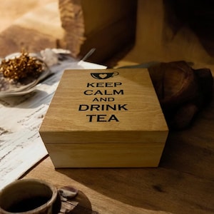 Personalized Natural Wooden Tea Box | Special Named Tea Box | 4 Compartment Tea Storage Box | Christmas Gift | Gift for Her | Birthday gift
