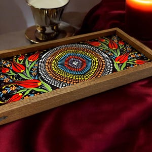 Ottoman Style Wooden Tray with Turkish Ceramic Tiles