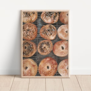 Bagel Art Print | Deliciously Crafted, 8x10, 5x7, 4x6, food art print, acrylic painting, bagel wall art