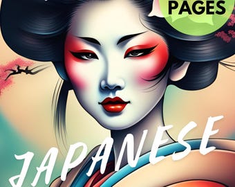 Geisha Malbuch: 20 Graustufen-Seiten, KI & handgezeichnet (druckbare PDF)
