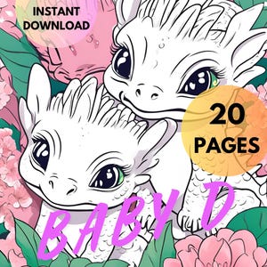 20 Baby Dragon Coloring Pages, Fantasy, Adults And Kids Coloring Book, Digital Coloring Sheets, Instant Download, Printable PDF File