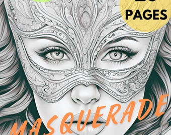 Masquerade Coloring Book: 20 Grayscale Pages (Printable PDF)