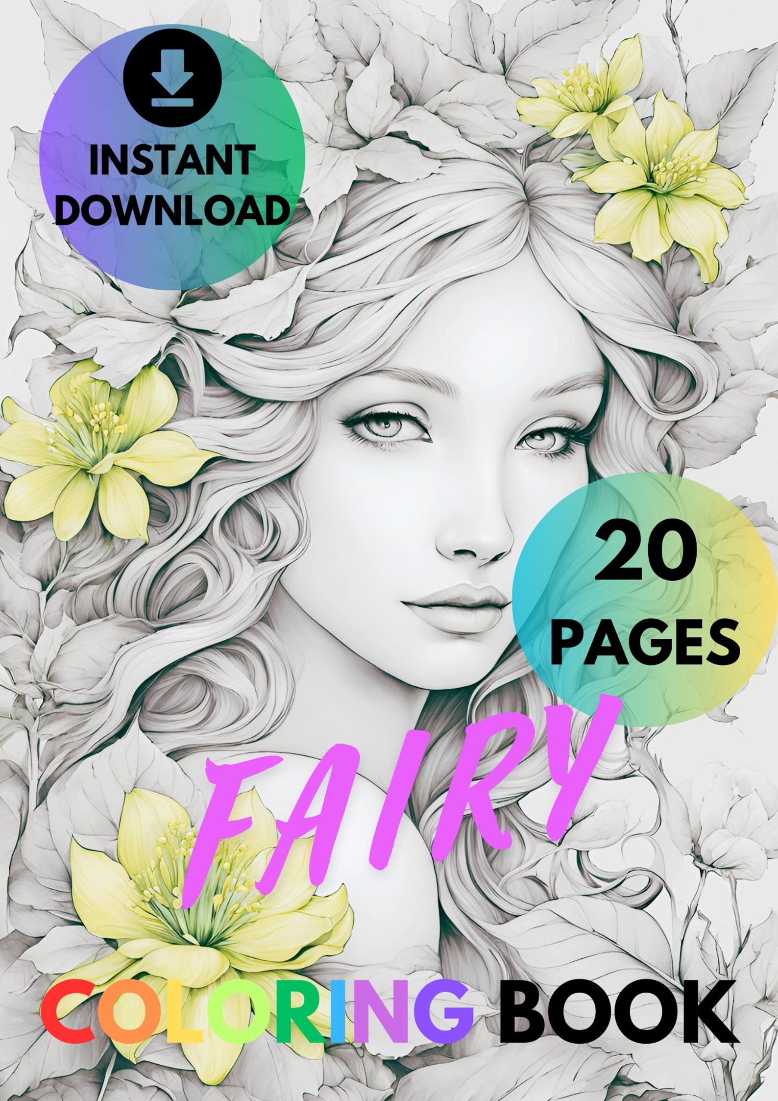 Printable Fairies Coloring Book 20 Spring Pages for Adults and