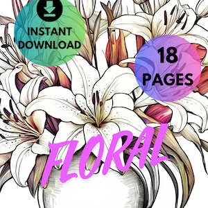 18 Potted Flowers Coloring Pages - Adults and Kids Coloring Book -  Grayscale Coloring Pages - Instant Download - Printable PDF