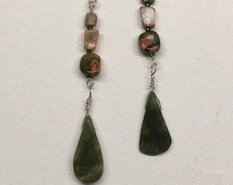 HappyTears Earrings. A statement earrings in green and earth tones jasper natural stone.