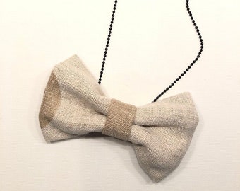 MeToo Necklace - NBowBrwn22 - Bow Tie Necklace Upholstery Fabric in beige. Unique.