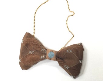 MeToo Necklace - NBowBrwn7 - Bow Tie Necklace Upholstery Fabric in brown. Unique.