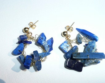 OrganicSea. Random gold and lapis lazuli earrings.