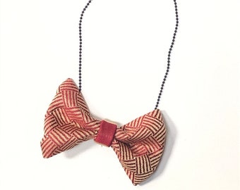 MeToo Necklace - NBowRd13 - Bow Tie Necklace Upholstery Fabric in red and gold. Unique.