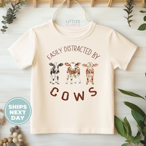 Easily Distracted By Cows Toddler Shirt, Cow Shirt For Kids, Natural Cow Toddler Natural Shirt, Cow Lover Gift (LC-ABS3287)