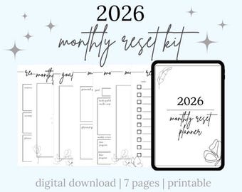 Monthly Reset Planner 2026 – Printable Reflection Planner (Digital Download)
