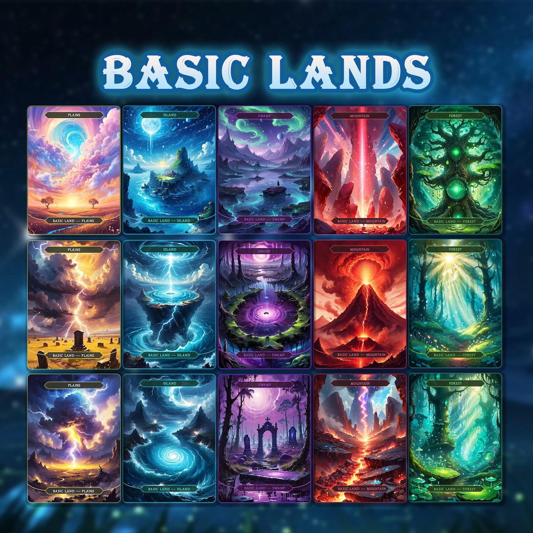 50 Fantasy Style Basic Lands, Proxy Land Bundle, MTG Swamp, MTG Island ...