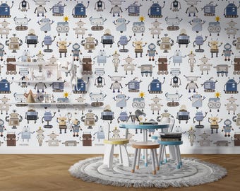 Mural de papel tapiz de robot: decoración para habitación infantil con autoadhesivo