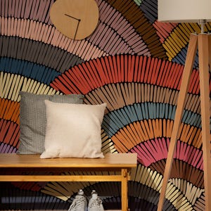 Carta da parati murale Art Déco colorata - Carta da parati in stile retrò, carta da parati staccabile e adesiva, carta da parati non tessuta