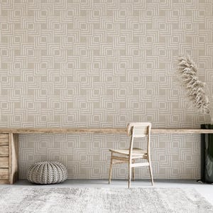Carta da parati beige con motivi geometrici moderni - Design d'interni minimalista ed elegante, carta da parati staccabile e adesiva, carta da parati in vinile