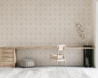 Geometric Beige Wallpaper: Modern Minimalist Peel and Stick Vinyl