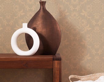 Beige Damask Wallpaper: Elegant Peel and Stick, Non Woven