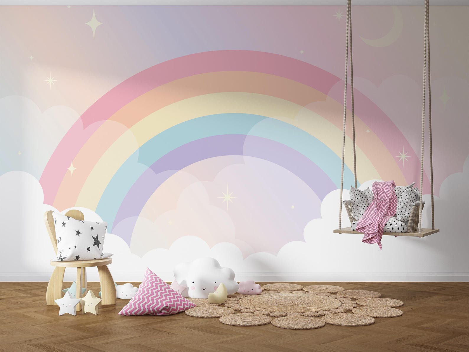 Pastel Rainbow Wallpaper Mural: Kids Room Decor, Peel and Stick - Etsy
