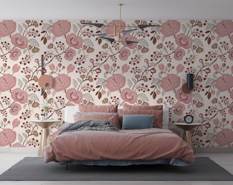 Papel tapiz floral vintage con rosas: elegante mural autoadhesivo