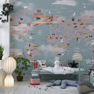 Adventure World Map Wallpaper für Kinder | Wandbild Kinderzimmer Wandbild abziehen und aufkleben