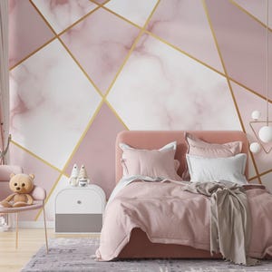 Moderne geometrische Tapete - elegantes rosa und goldenes Design - minimalistisches Tapetendekor, abziehen und aufkleben, Vliestapete