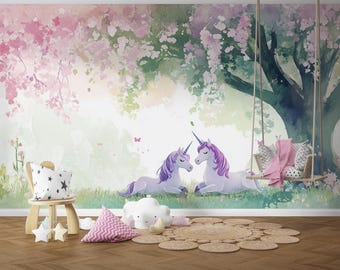 Carta da parati murale con unicorno: decorazione magica per la cameretta dei bambini (da staccare e attaccare)