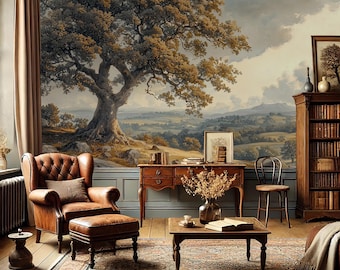 Papel pintado mural de árbol vintage - Papel pintado rústico con paisaje natural, papel pintado autoadhesivo, papel pintado no tejido