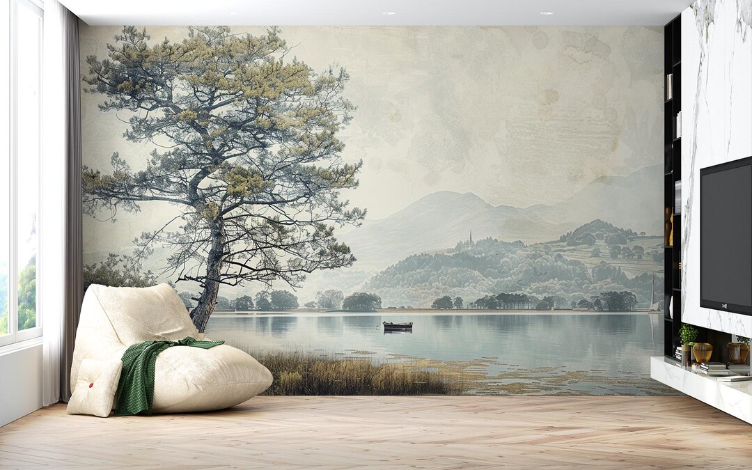 Lake and Mountain Wallpaper: Nature Wall Mural, Peel and Stick Vinyl - Etsy