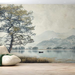 Lake and Mountain Landscape Wallpaper - Nature Inspired Wall Mural, Peel and Stick, Vinyl Wallpaper
