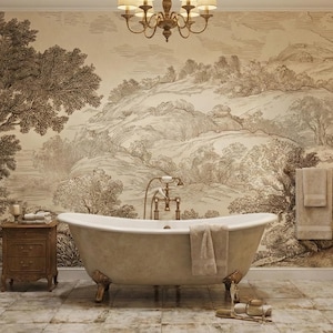 Vintage Toile de Jouy Wallpaper Mural | French Pastoral Landscape