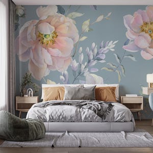 Elegant Floral Wall Mural - Large Peony Wallpaper - Modern Botanical Decor Peel and Stick Wallpaper, Non Woven Wallpaper