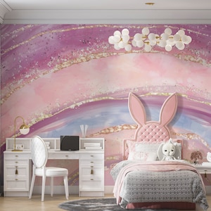 Goldener Regenbogen Liquit Aquarell Hintergrund für Kinderzimmer Tapete zum Abziehen und Aufkleben - Abnehmbare Tapete - Vliestapete