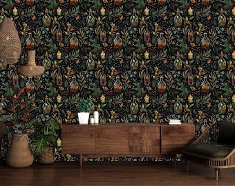 Dark Botanical Wallpaper: Vintage Apothecary Decor, Peel and Stick