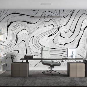 Modern Black and White Abstract Wallpaper Contemporary Art Wall Decor , Peel and Stick Wallpaper, Vinyl Wallpaper