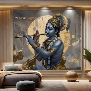 Krishna Flute Mural: Spiritual Hindu Art, Peel and Stick Wallpaper