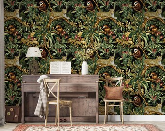 Papel tapiz de jungla exótica: estampado de animales tropicales, autoadhesivo o no tejido
