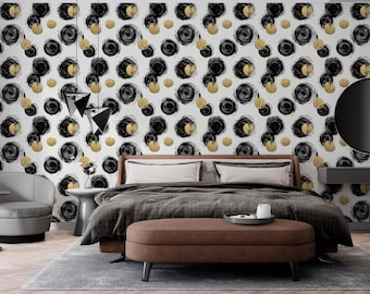Black & Gold Abstract Wallpaper: Modern Geometric Peel and Stick