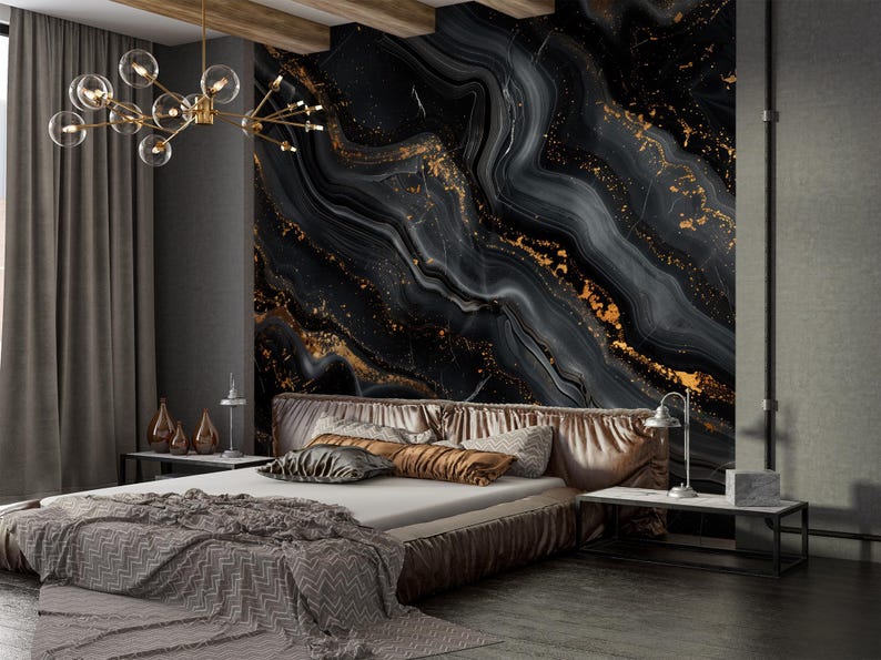 Modern Black and Gold Marble Wallpaper Luxury Living Room Decor Self
