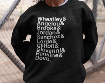 Sudadera de escritoras negras, camiseta de cultura negra, magia de chica negra, regalo para amantes de los libros, cuello redondo unisex, mes de la historia negra